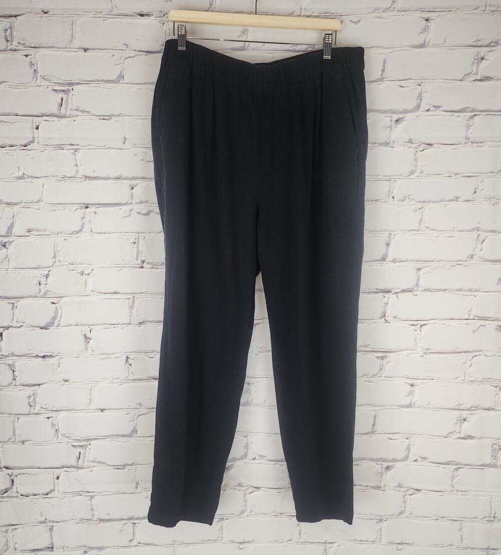 Eileen Fisher black pull-on ankle pants Womens XL elastic waist comfy cozycore